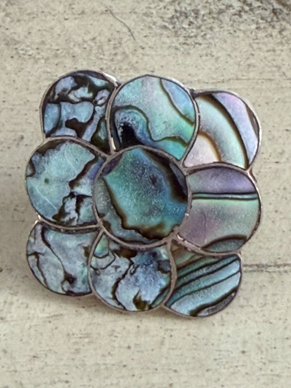 Vintage MEXICO Sterling Silver Abalone Shell Inlay Flower Screw Back Earrings - Picture 5 of 9